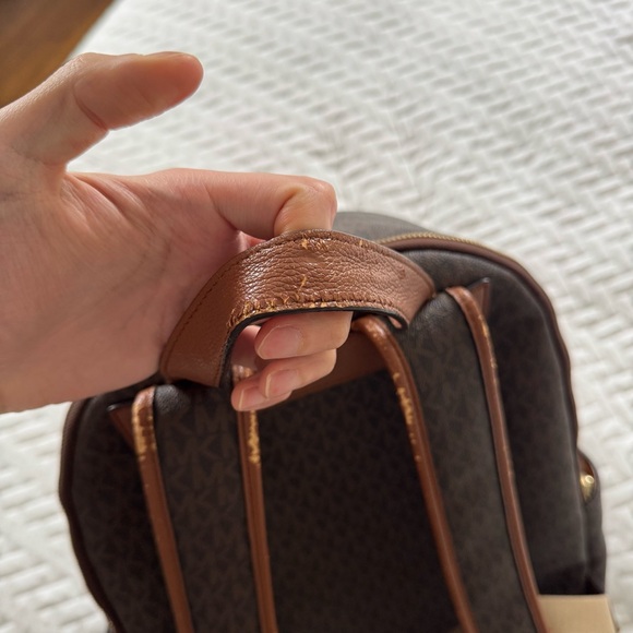 Michael Kors Erin Large Backpack Acorn Trim Brown Signature Logo Print Canvas - Picture 4 of 16